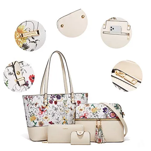 Women's Pink & Beige Floral Print 4-Piece Tote Bag, Shoulder Handbag, Clutch Wallet & Card Holder Set  (3 styles)