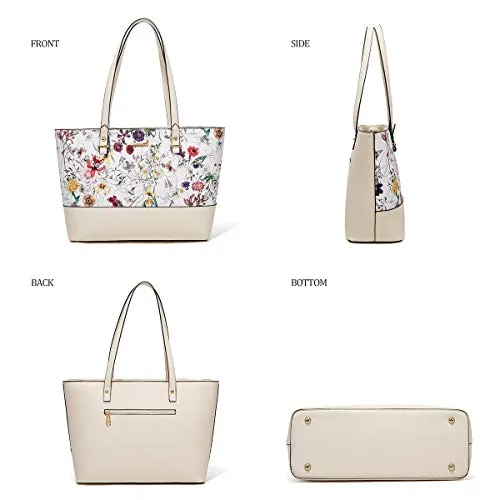 Women's Pink & Beige Floral Print 4-Piece Tote Bag, Shoulder Handbag, Clutch Wallet & Card Holder Set  (3 styles)