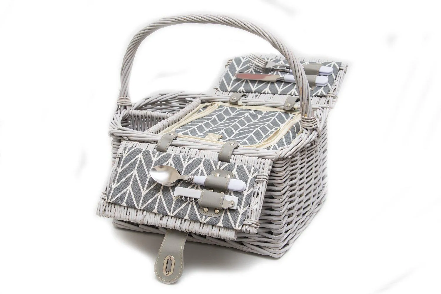 Yuppie Gift Baskets Romance Picnic Basket (2 Persons) | Grey Washed Wicker