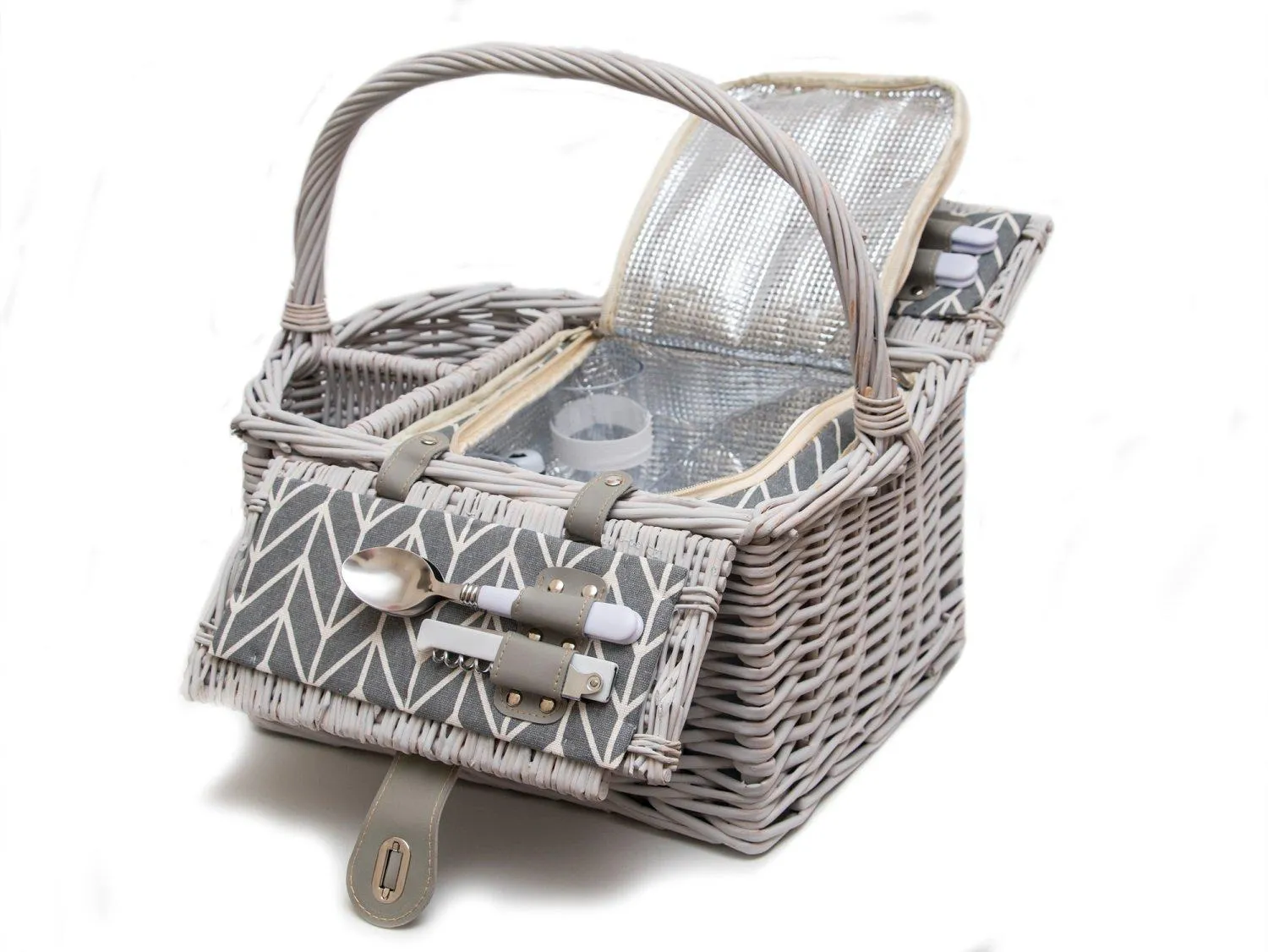 Yuppie Gift Baskets Romance Picnic Basket (2 Persons) | Grey Washed Wicker